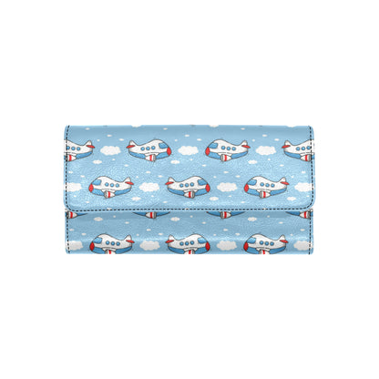 Airplane Cartoon Pattern Print Design 07 Women's Trifold Wallet