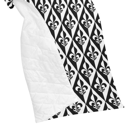 Fleur De Lis Black White Pattern Print Design 02 Premium Quilt