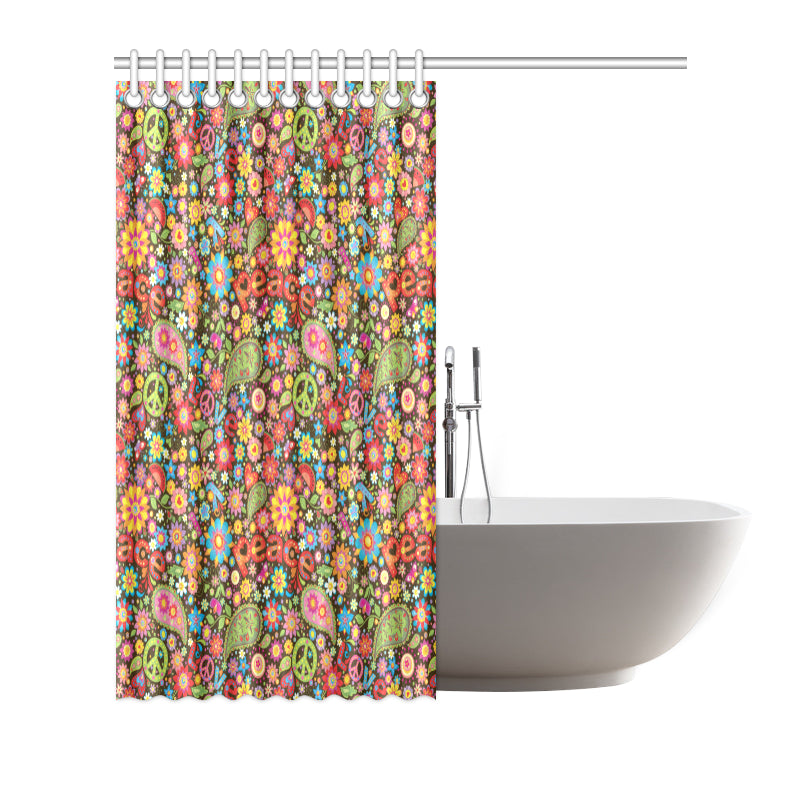 Flower Power Peace Paisley Themed Print Shower Curtain