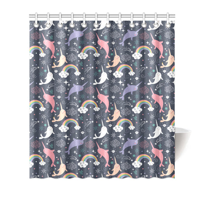 Narwhal Pattern Print Design 01 Shower Curtain