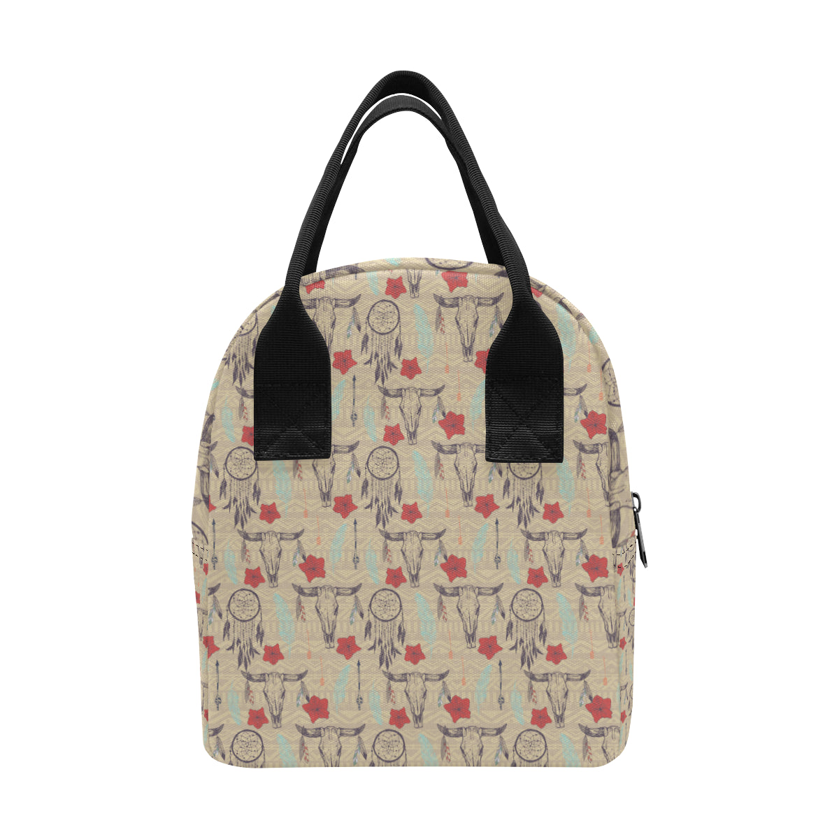 Native Buffalo Head Themed Design Print Insulated Lunch Bag