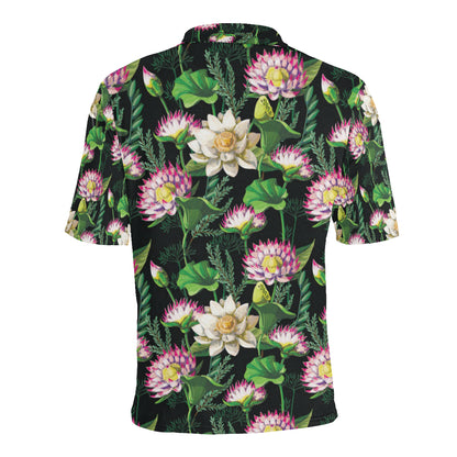 Water Lily Pattern Print Design WL010 Men Polo Shirt