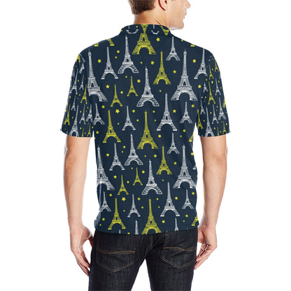 Eiffel Tower Star Print Men Polo Shirt