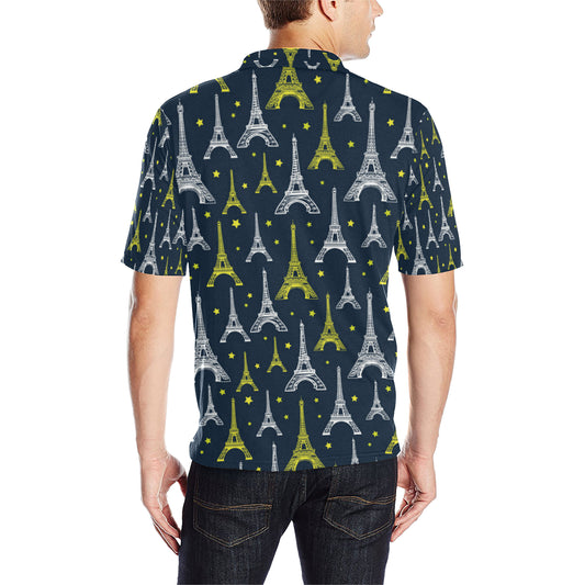 Eiffel Tower Star Print Men Polo Shirt