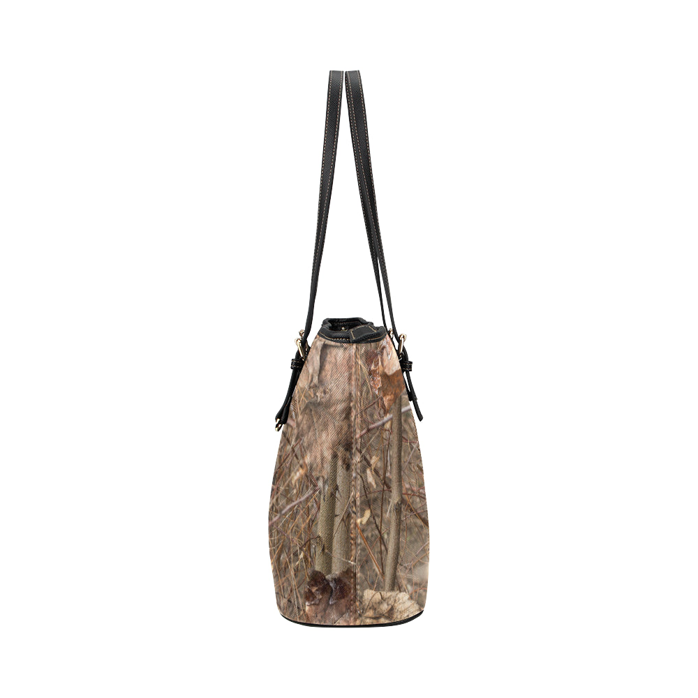 Camo Realistic Tree Forest Autumn Print Leather Tote Bag