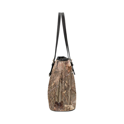 Camo Realistic Tree Forest Autumn Print Leather Tote Bag
