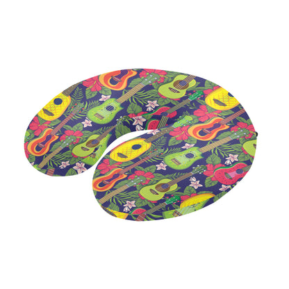 Ukulele Tropical Pattern Print Design 03 U-Shaped Travel Neck Pillow