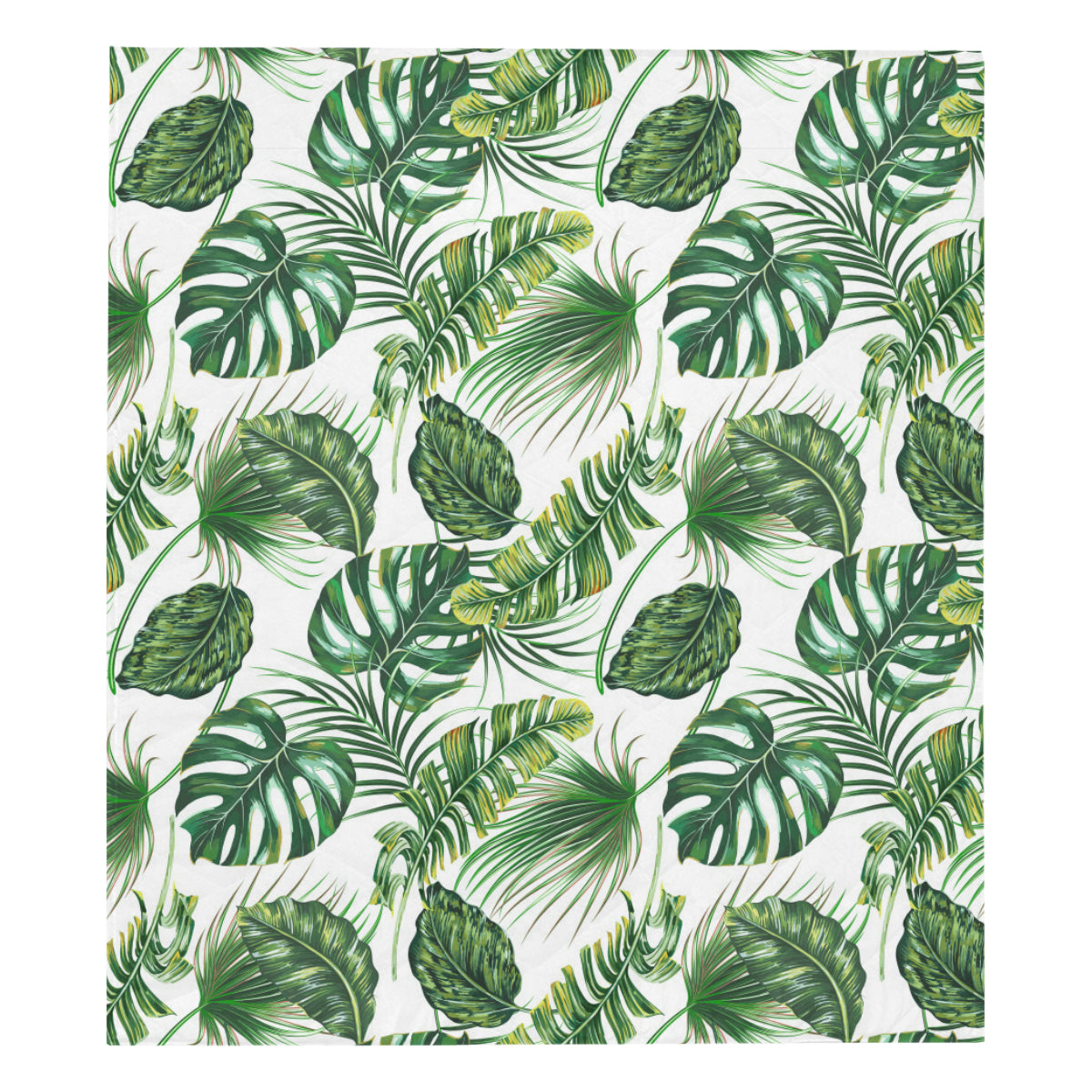 Green Pattern Tropical Palm Leaves Premium Quilt