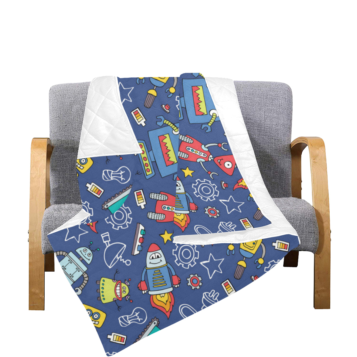 Robot Pattern Print Design A03 Premium Quilt