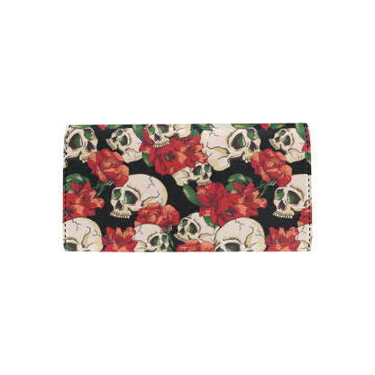 Skull Red Rose Women's Trifold Wallet