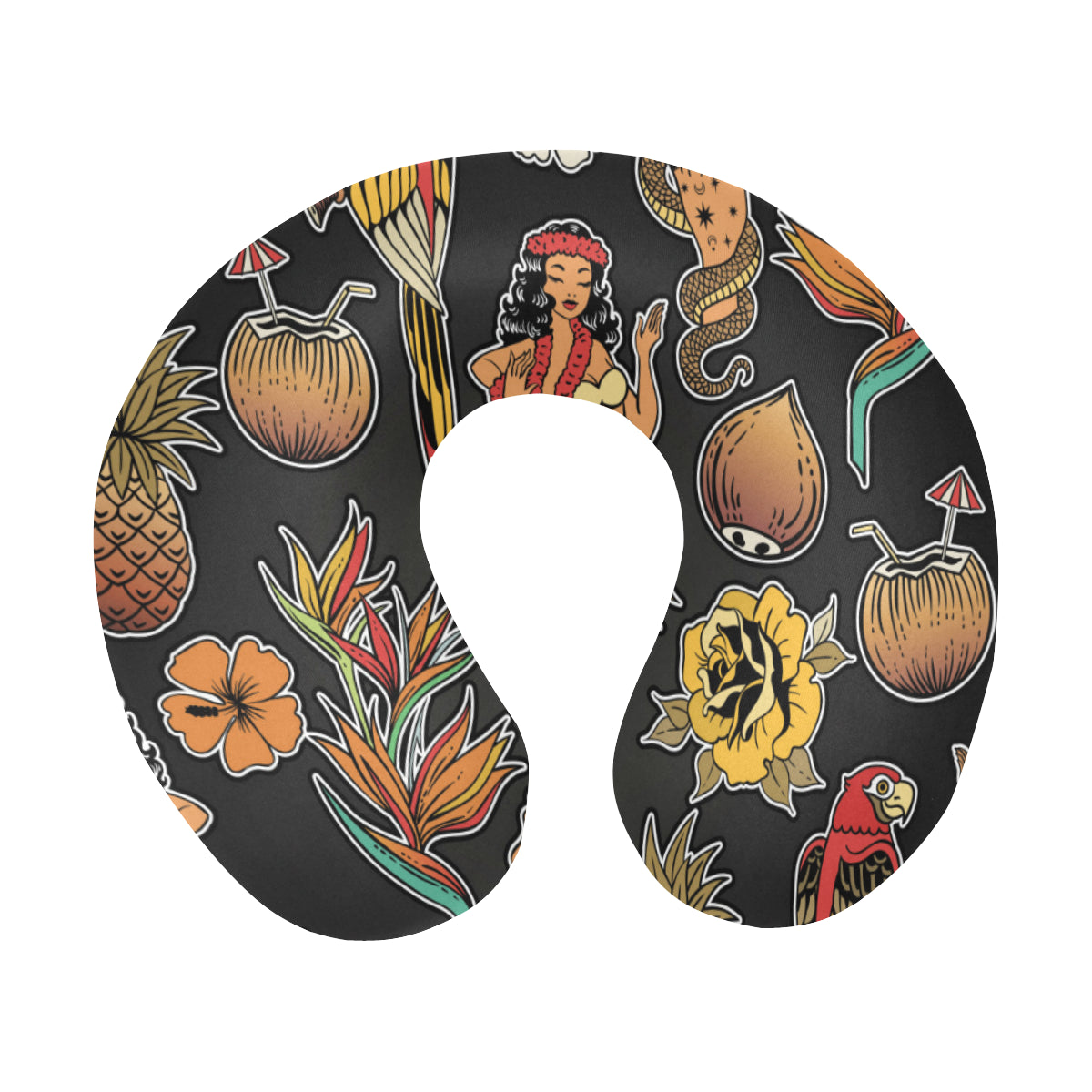 Hula Dancers Hawaiian Style Pattern Print Design 0 U-Shaped Travel Neck Pillow