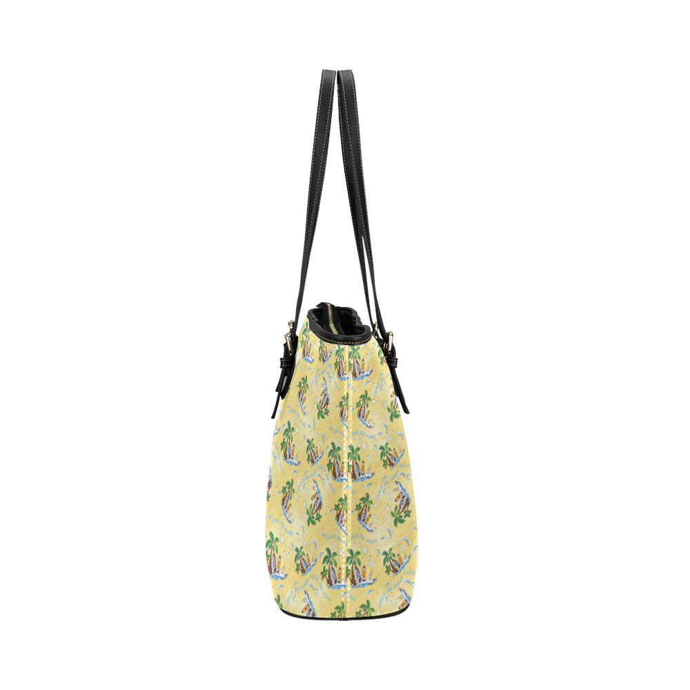 Surf Catch the Wave Design Leather Tote Bag