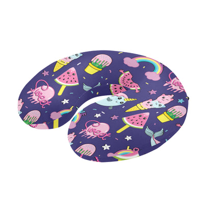 Narwhal Cute Pattern Print Design 02 U-Shaped Travel Neck Pillow