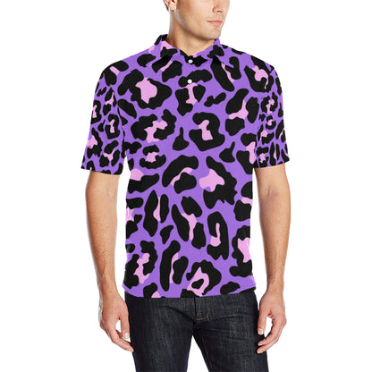 Cheetah Purple Neon Print Pattern Men Polo Shirt