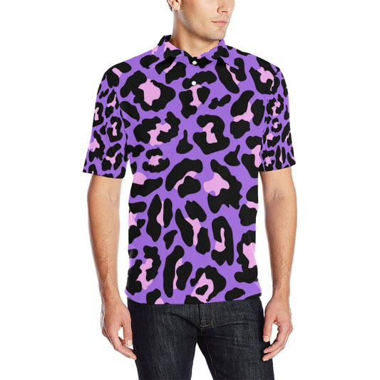 Cheetah Purple Neon Print Pattern Men Polo Shirt