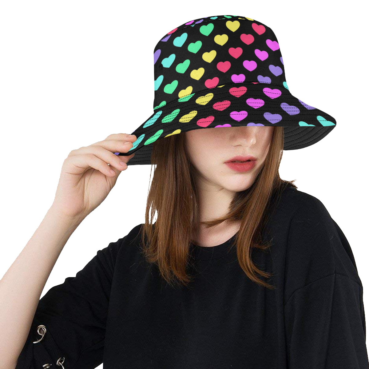 Heart Rainbow Pattern Print Design HE02 Unisex Bucket Hat