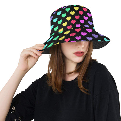 Heart Rainbow Pattern Print Design HE02 Unisex Bucket Hat