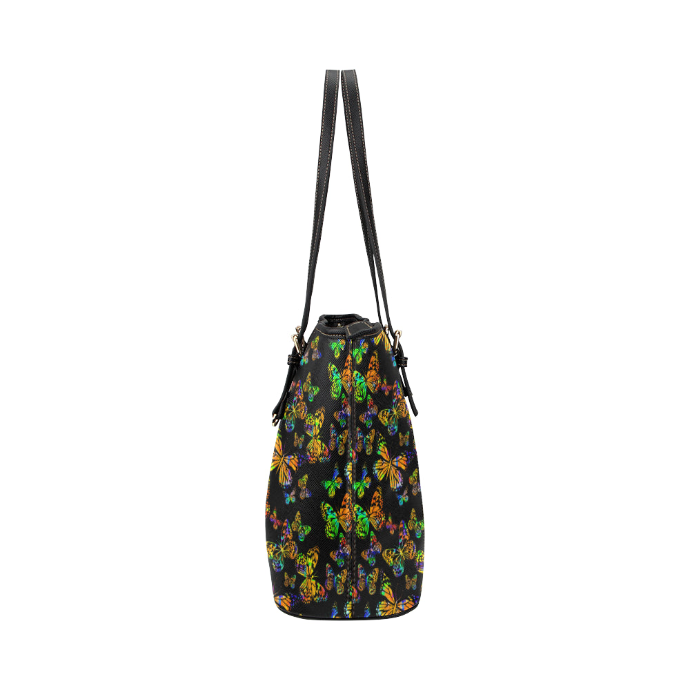 Butterfly Neon Color Print Pattern Leather Tote Bag