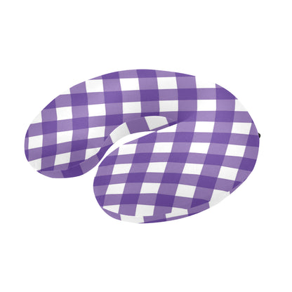 Gingham Purple Pattern Print Design 03 U-Shaped Travel Neck Pillow