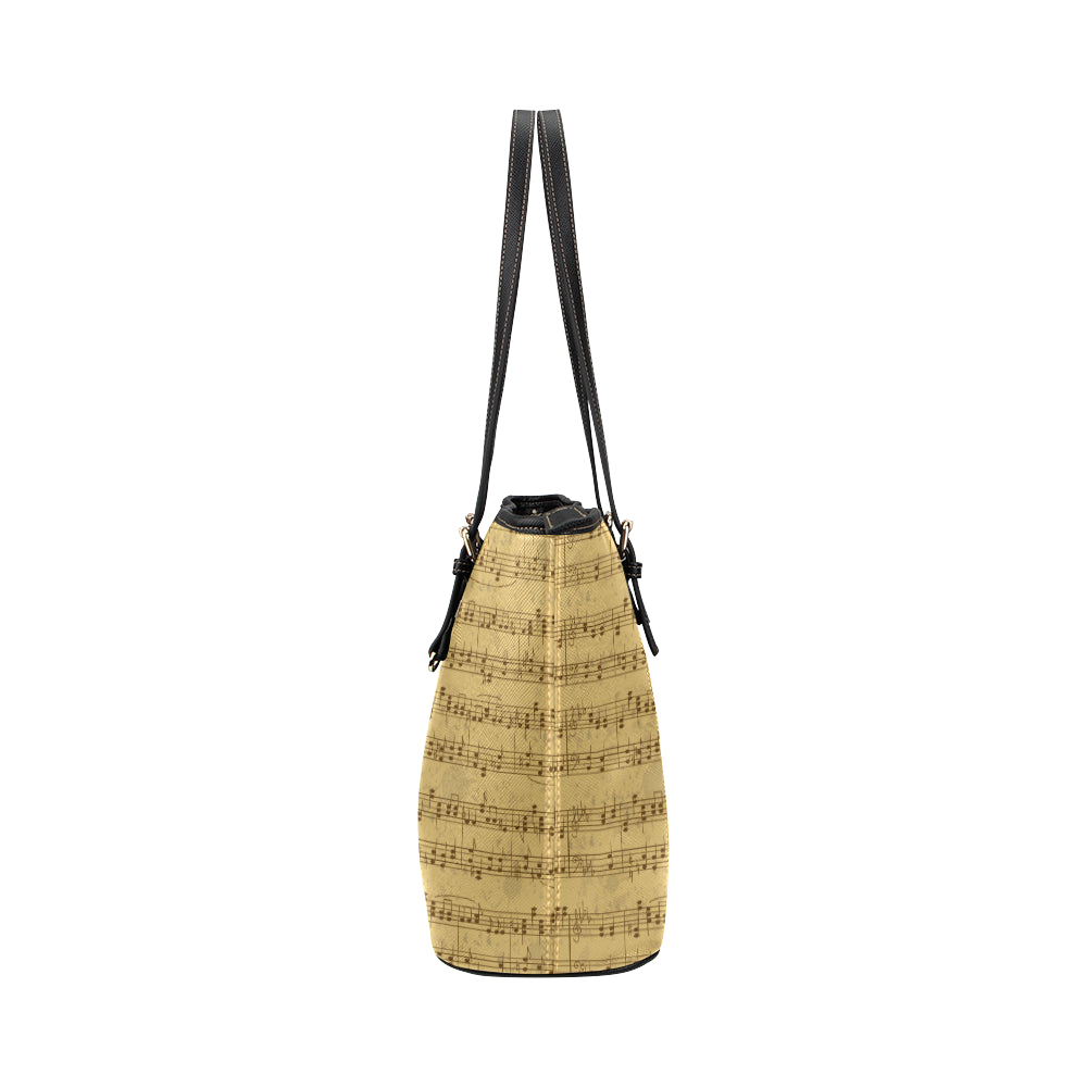 Music Note Vintage Themed Print Leather Tote Bag