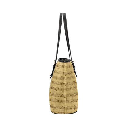 Music Note Vintage Themed Print Leather Tote Bag