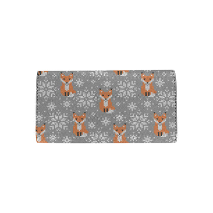 Knit Red Fox Pattern Print Design 02 Women's Trifold Wallet