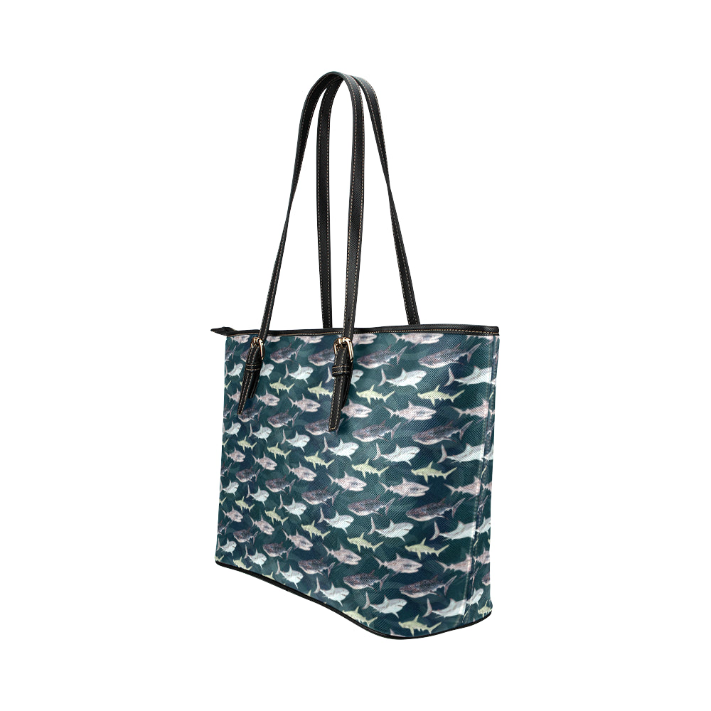 Shark Pattern Print Leather Tote Bag