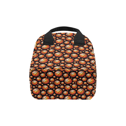 Basketball Black Background Pattern Insulated Lunch Bag