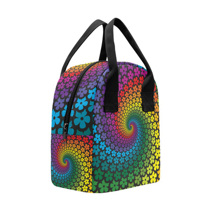 Flower Power Rainbow Spiral Print Insulated Lunch Bag