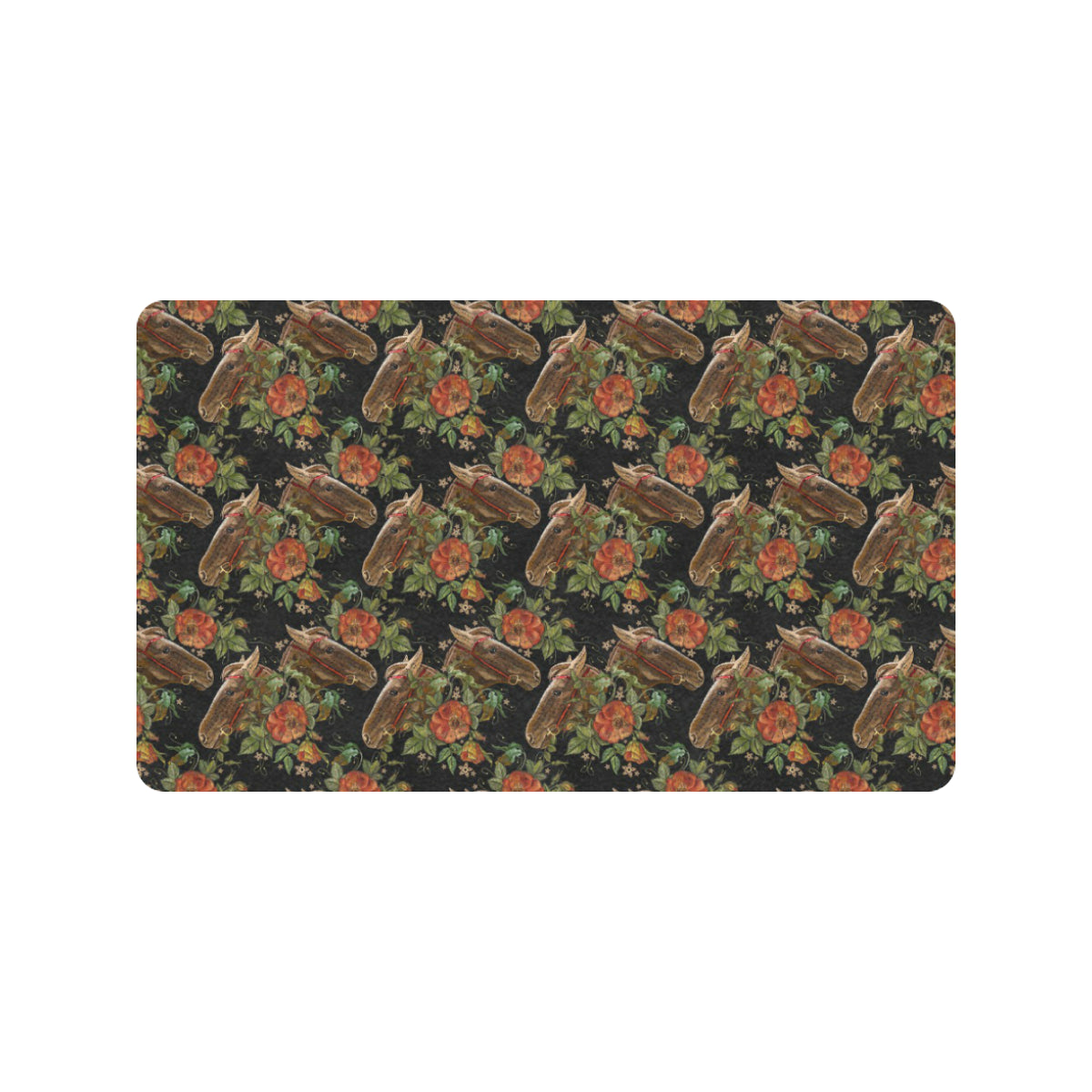 Horse Embroidery with Flower Design Rubber Doormat