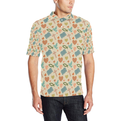 Christian Symbol Pattern Men Polo Shirt