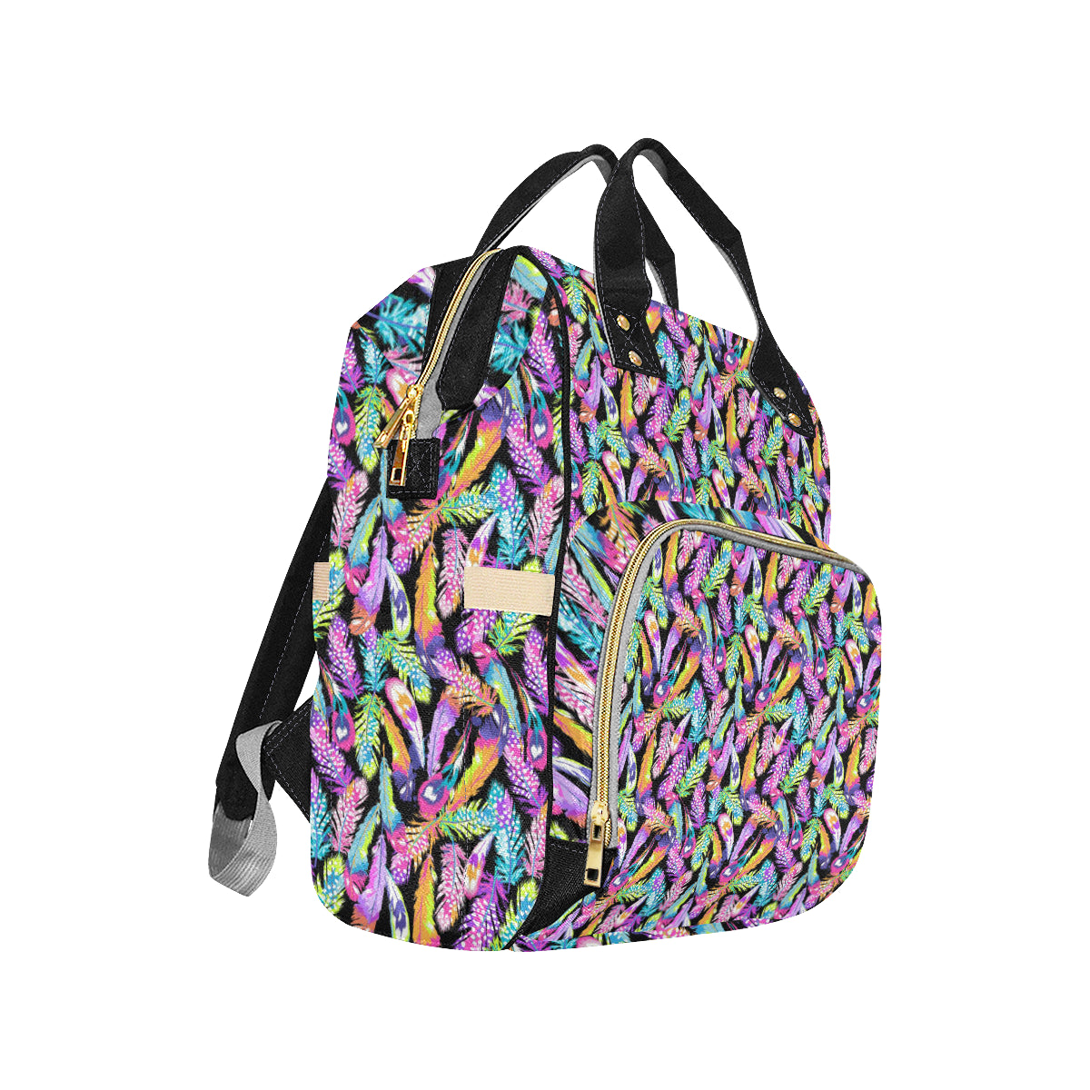Neon Feather Pattern Print Design A02 Diaper Bag Backpack