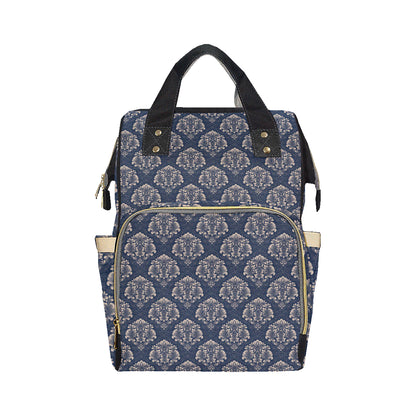 Damask Blue Luxury Print Pattern Diaper Bag Backpack