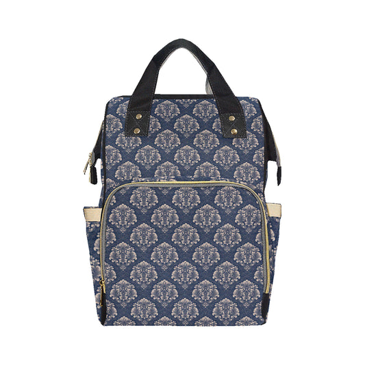 Damask Blue Luxury Print Pattern Diaper Bag Backpack