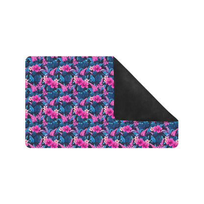 Tropical Folower Pink Themed Print Rubber Doormat