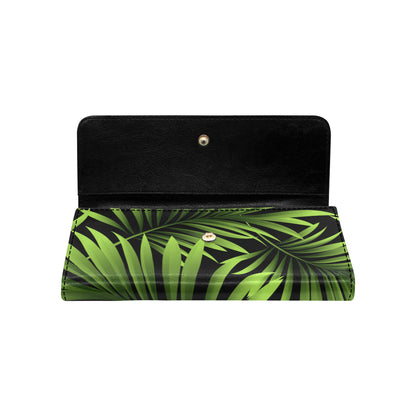 Green Neon Tropical Palm Leaves Women's Trifold Wallet