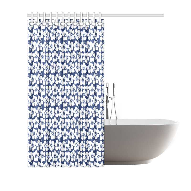 Hibiscus Blue Hawaiian Flower Pattern Shower Curtain