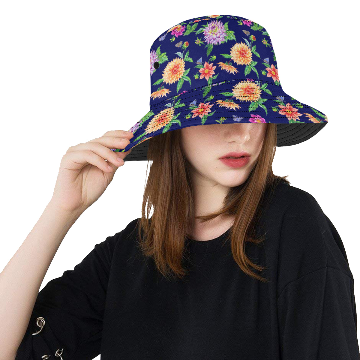 Dahlia Pattern Print Design DH010 Unisex Bucket Hat