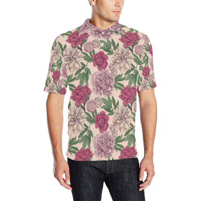 Peony Pattern Print Design A01 Men Polo Shirt