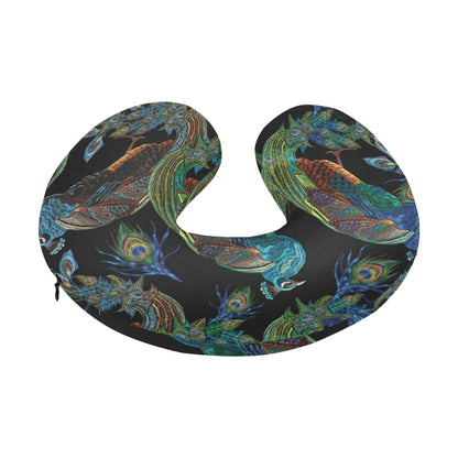 Peacock Pattern Print Design A04 U-Shaped Travel Neck Pillow