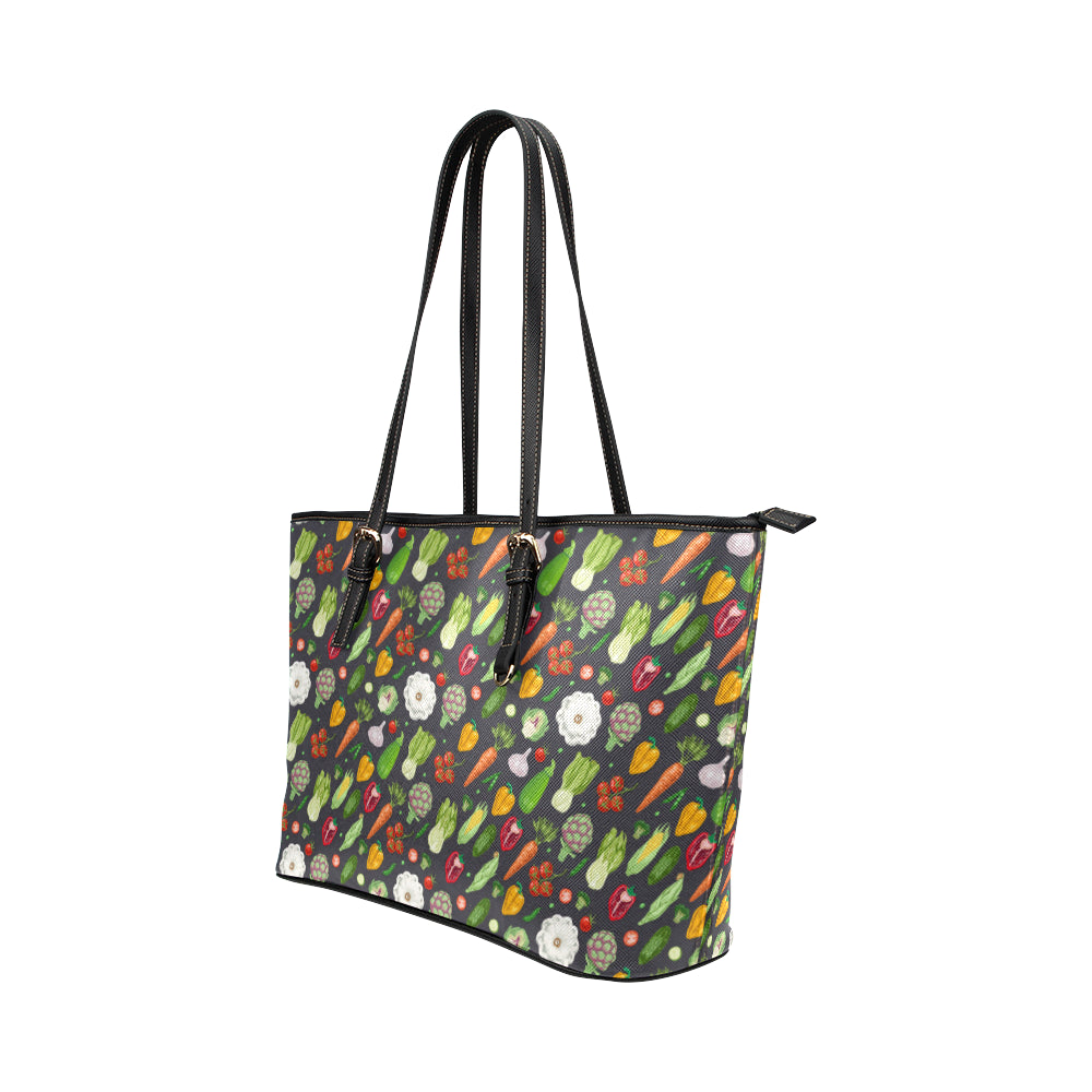 Vegan Pattern Themed Design Print Leather Tote Bag