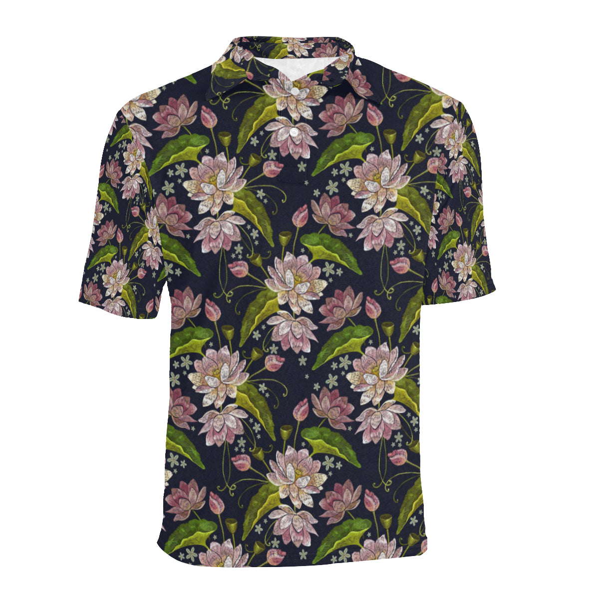 lotus Embroidered Pattern Print Design LO06 Men Polo Shirt