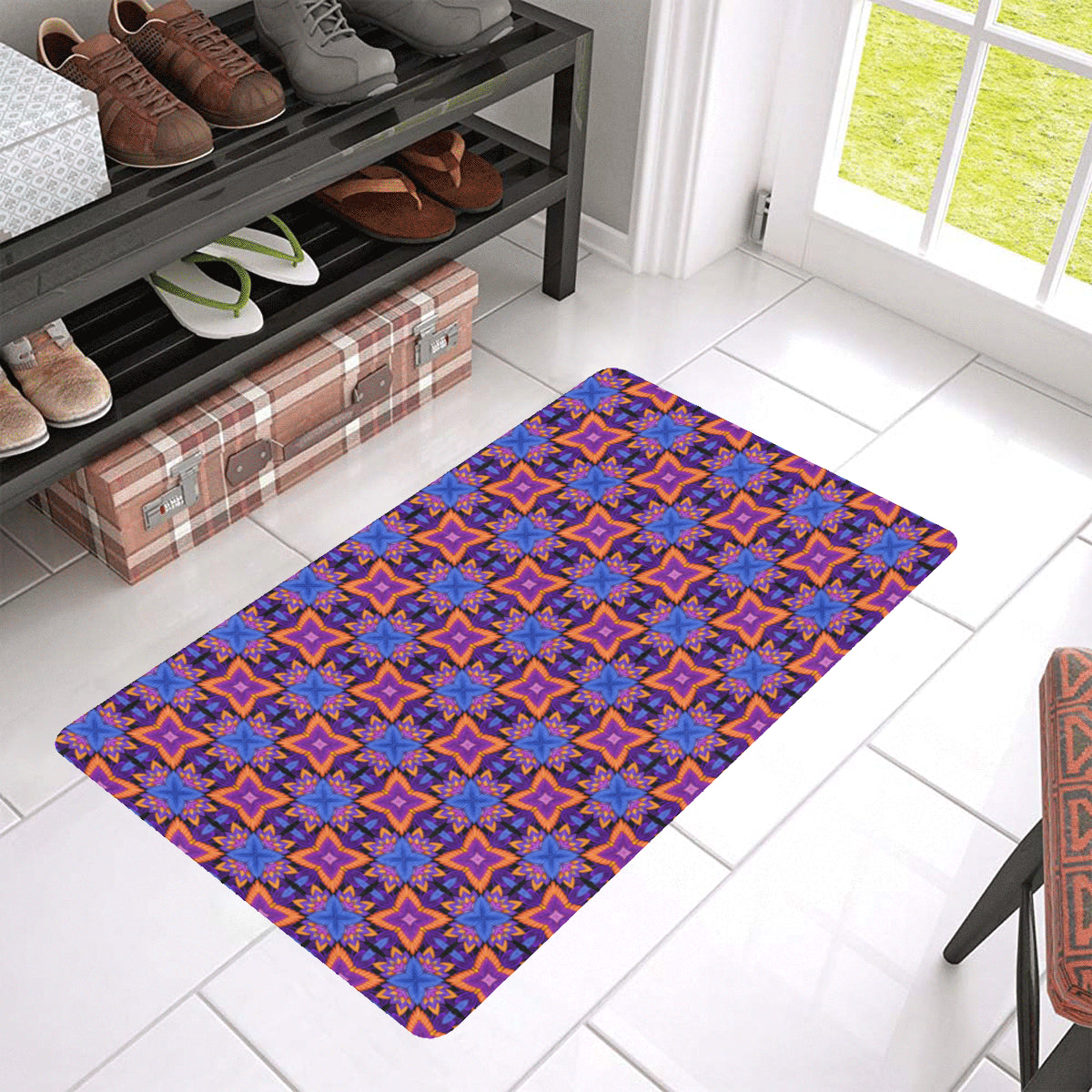 kaleidoscope Purple Orange Print Design Rubber Doormat
