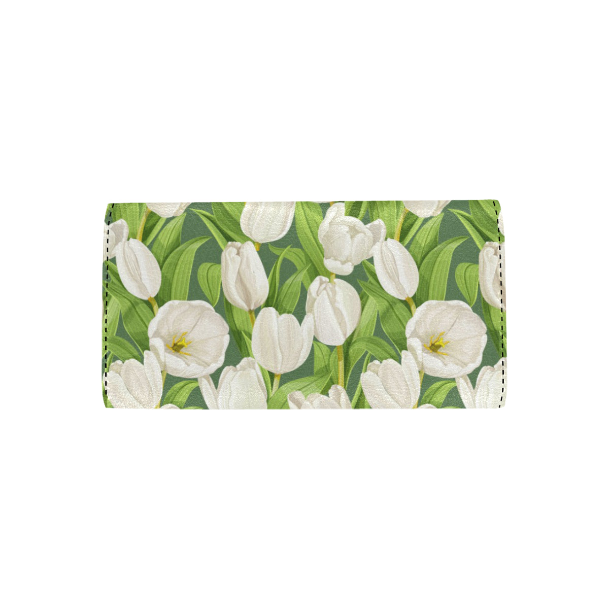 Tulip White Pattern Print Design TP05 Women's Trifold Wallet