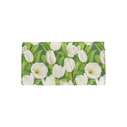 Tulip White Pattern Print Design TP05 Women's Trifold Wallet