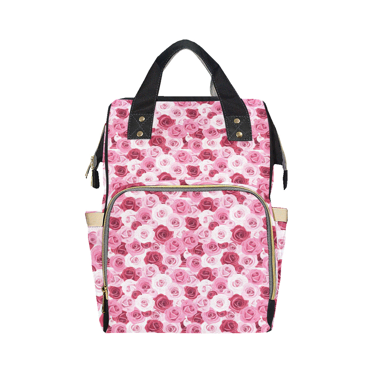 Pink Red Rose Pattern Print Diaper Bag Backpack