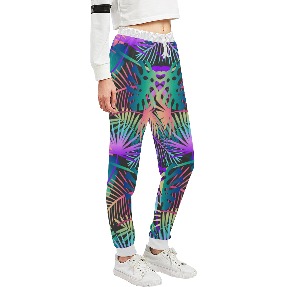 Neon Flower Tropical Palm Leaves Unisex Sweatpants