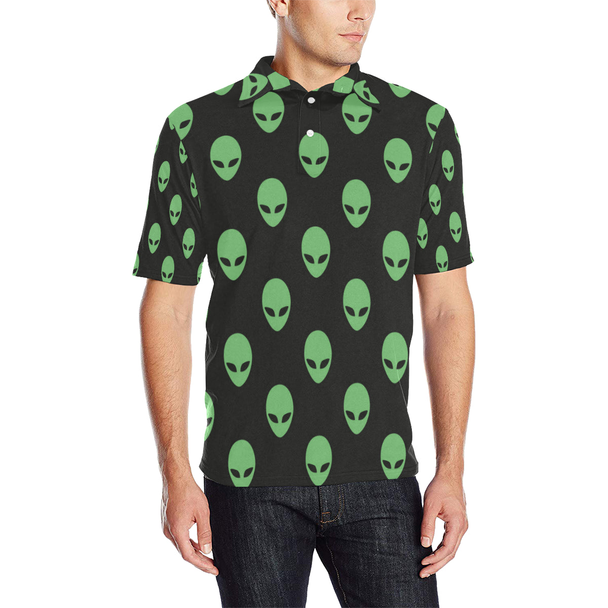 Alien Green Neon Pattern Print Design 01 Men Polo Shirt