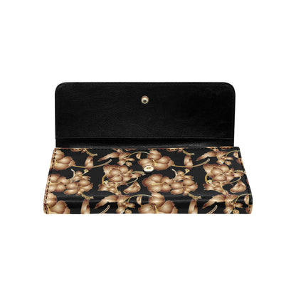 Brown Hibiscus Pattern Print Design HB06 Women's Trifold Wallet