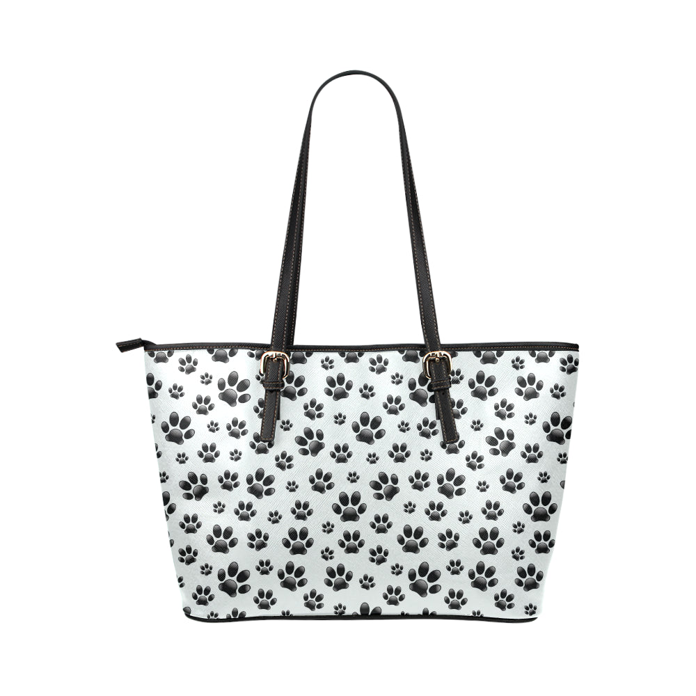 Paw Themed Print Leather Tote Bag